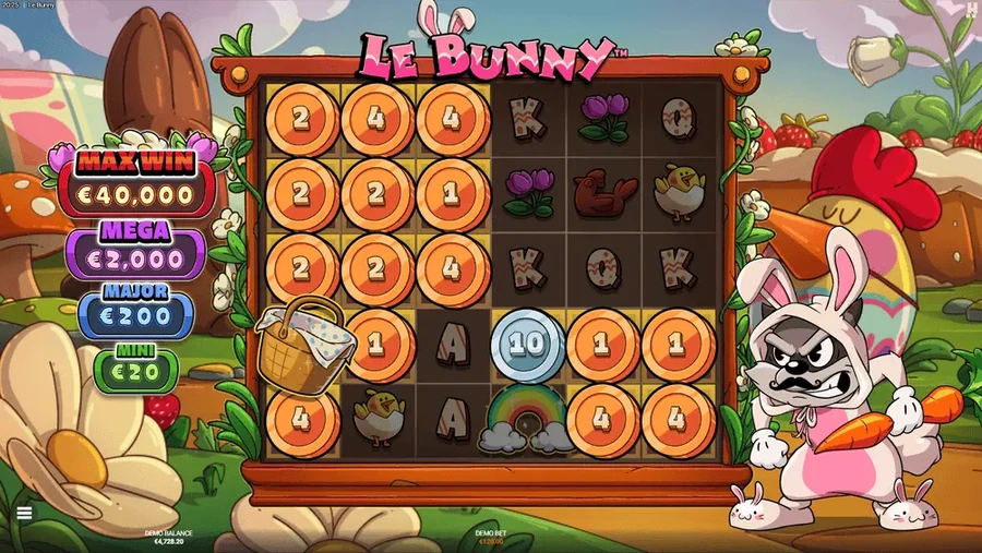 Korb-Symbol in Le Bunny sammelt alle Münzen auf dem Spielfeld ein