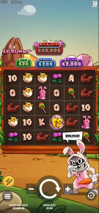 Le Bunny Basisspiel mit rosa Hase auf der Osterwiese