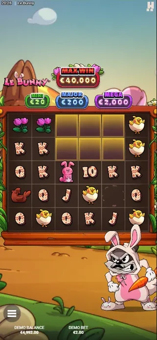 Super Cascade räumt alle gleichen Symbole vom Le Bunny Spielfeld