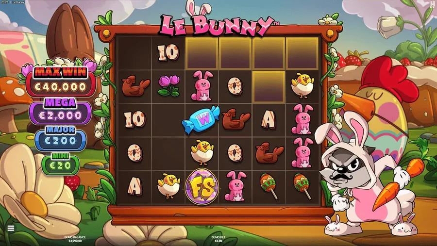 Super Cascade in Le Bunny: alle gleichen Symbole verschwinden vom Spielfeld